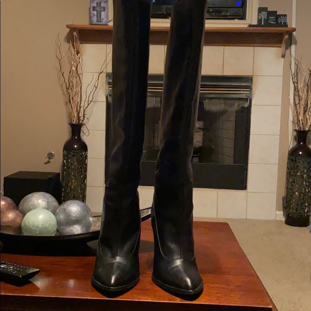 Calvin Klein Leather High Block Heel Tall Boots